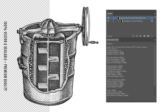 Engraving Ice Cream Illustration Set