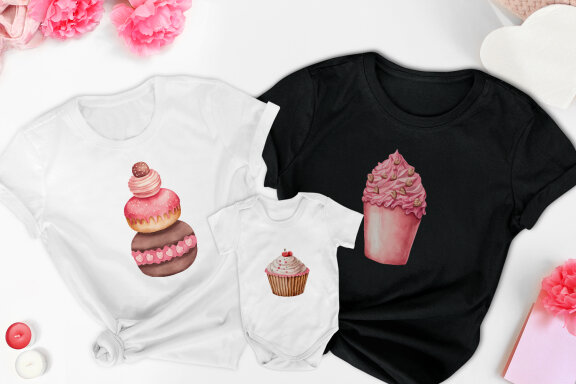 Watercolor dessert clipart, cupcakes and donuts png