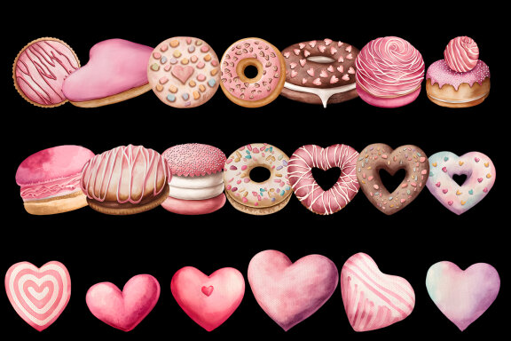 Birthday dessert clipart, cupcakes and donuts png