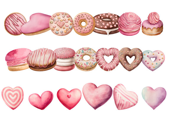 Birthday dessert clipart, cupcakes and donuts png