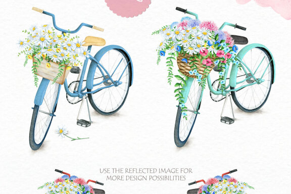 Watercolor Bicycle & Flowers