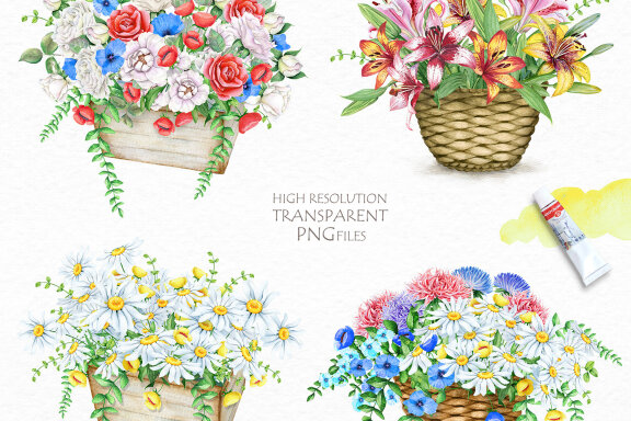 Watercolor Bicycle & Flowers