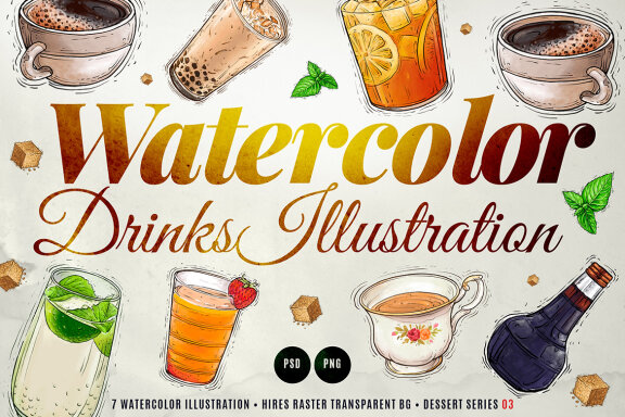 Watercolor Drinks Illustration