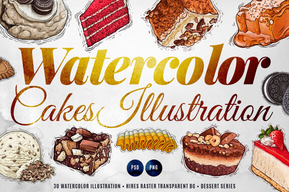 Cakes Watercolor Illustration