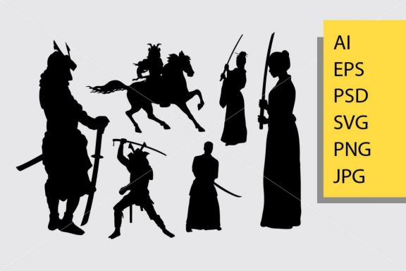 Samurai male and female silhouette