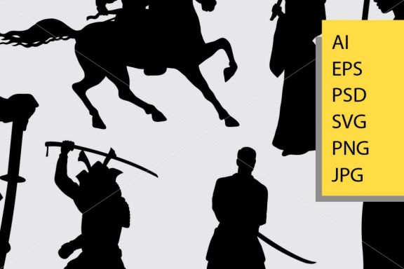 Samurai male and female silhouette