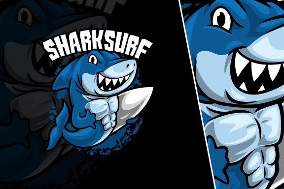 Shark Surfing Vector Illustration