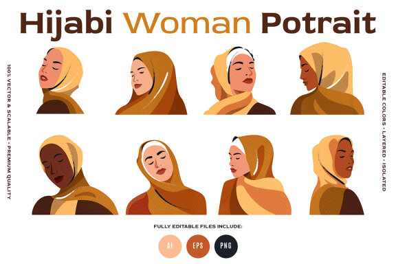8 Vector Hijabi Woman Portraits