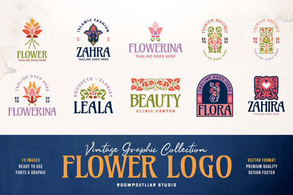 Vintage flower logo collection