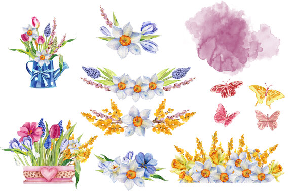Watercolor Spring flowers Bouquet 