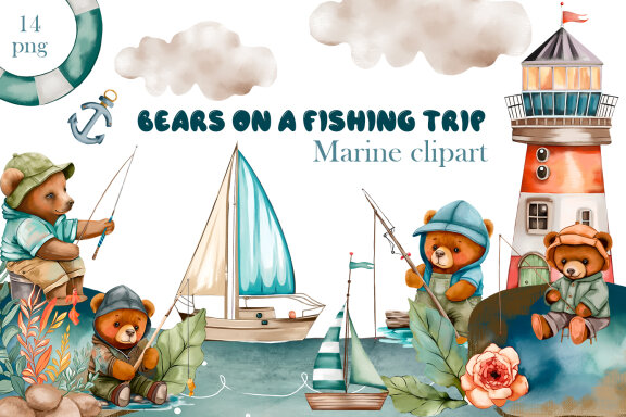 Bears on a fishing trip - Marine clipart