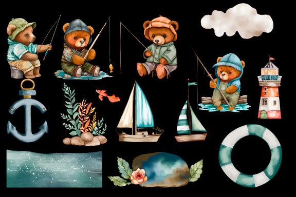 Bears on a fishing trip - Marine clipart