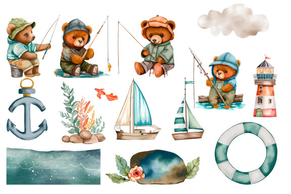 Bears on a fishing trip - Marine clipart