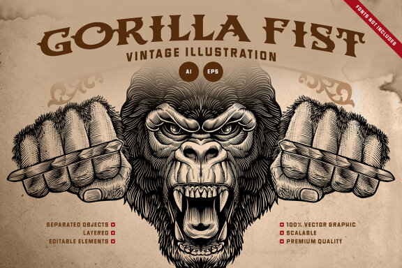 Gorilla Fist Vintage Illustration
