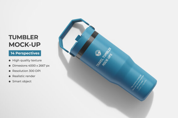Metallic Travel Tumbler PSD Mockup