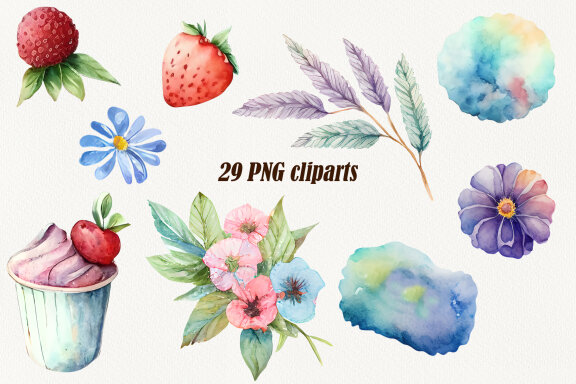 Watercolor Set of Pastry