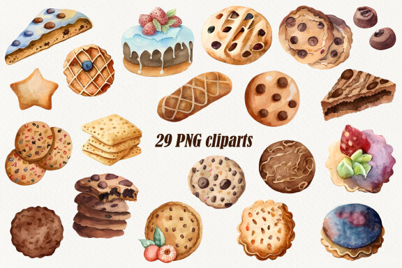 Watercolor Set of Pastry