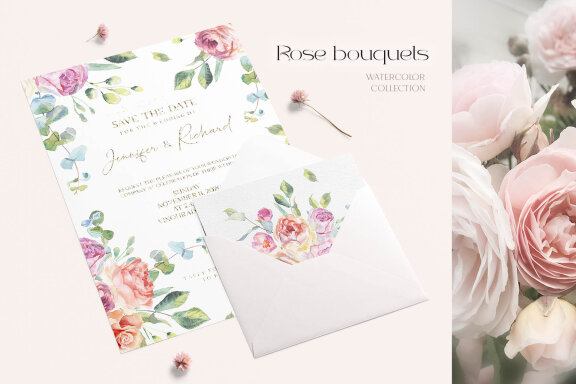 Rose Bouquets Watercolors