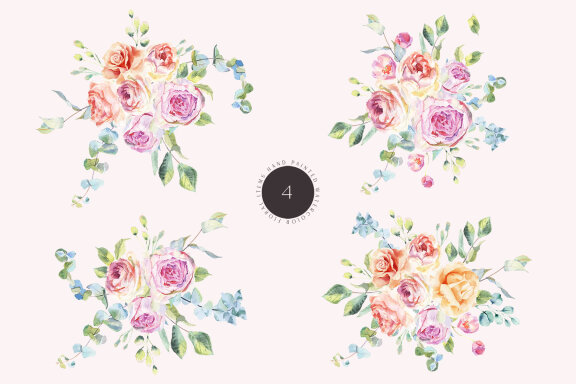 Rose Bouquets Watercolors