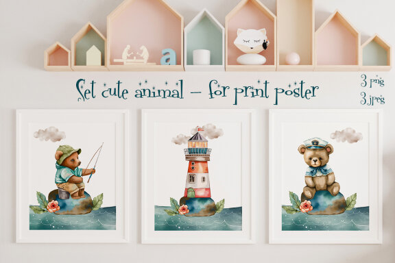 Set cute animal - for print poster