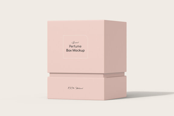 Custom Perfume box packaging PSD mockup with bottle