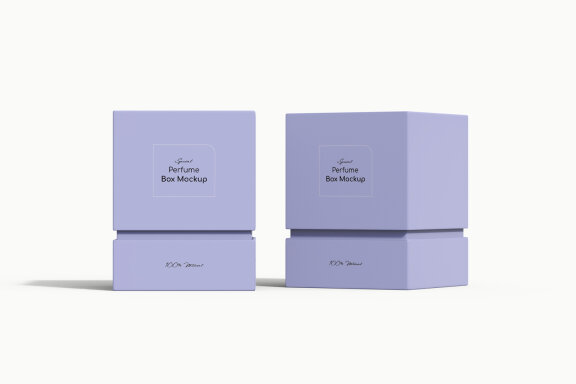 Custom Perfume box packaging PSD mockup with bottle