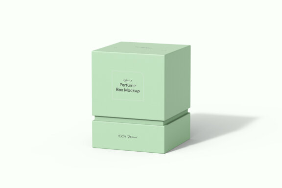 Custom Perfume box packaging PSD mockup with bottle