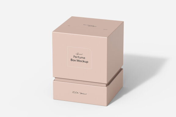 Custom Perfume box packaging PSD mockup with bottle