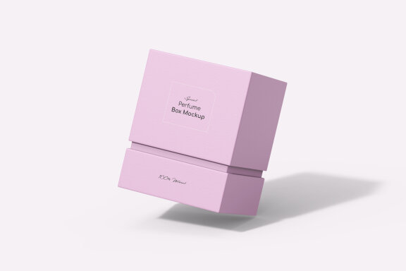 Custom Perfume box packaging PSD mockup with bottle