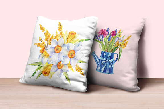Watercolor Spring Flowers Bouquet