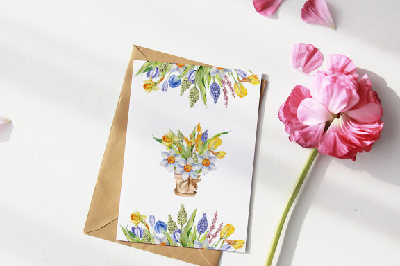 Watercolor Spring Flowers Bouquet