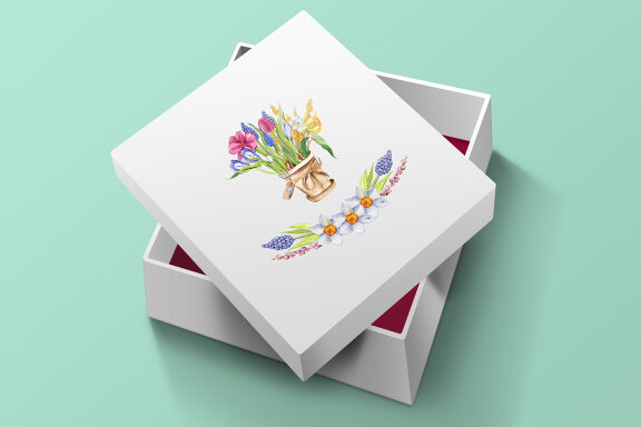 Watercolor Spring Flowers Bouquet