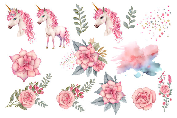 Cute Magical Unicorn clipart, birthday clipart