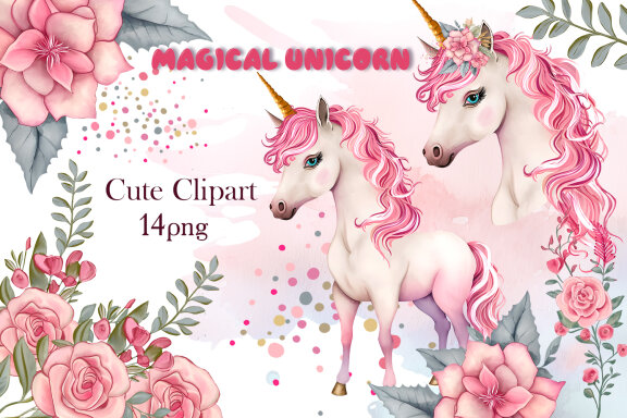 Cute Magical Unicorn clipart, birthday clipart
