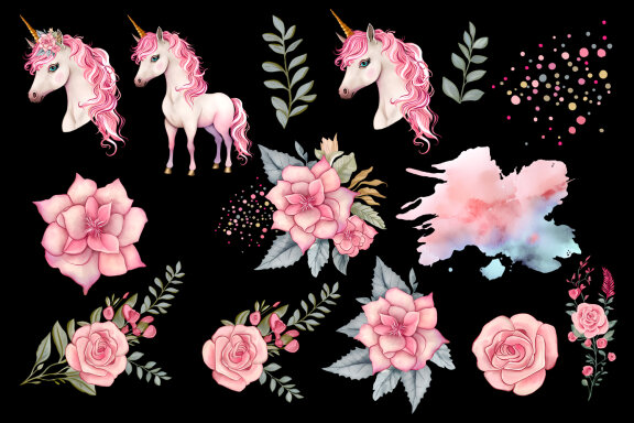 Cute Magical Unicorn clipart, birthday clipart