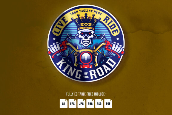 King Skull Biker Emblem Logo