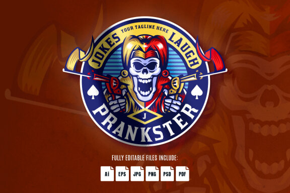 Jester Skull Prankster Emblem Logo