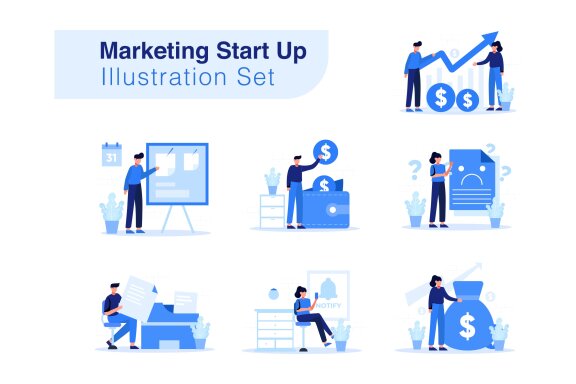 Marketing Start Up Free Illustration Set