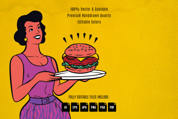 Retro Fast Food Waitress Illustration