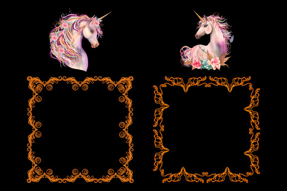 Rainbow unicorns and golden frames