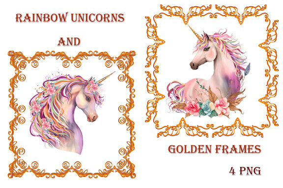 Rainbow unicorns and golden frames