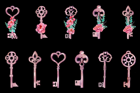 Key with a peony bouquet sublimation
