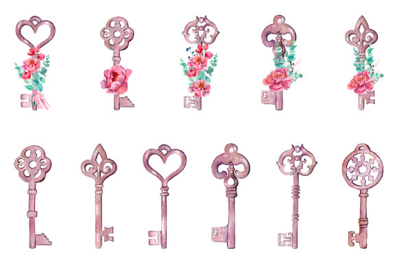 Key with a peony bouquet sublimation