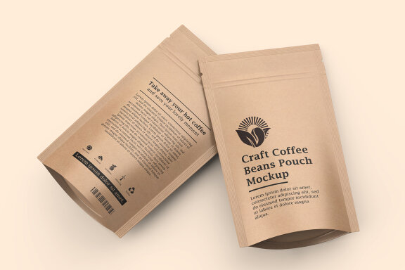 Craft Paper Coffee Pouch Bag Mockup