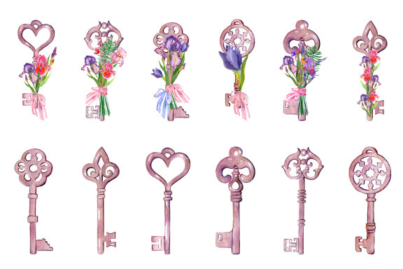 Key with irises bouquet sublimation