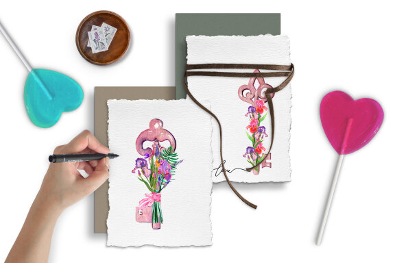 Key with irises bouquet sublimation