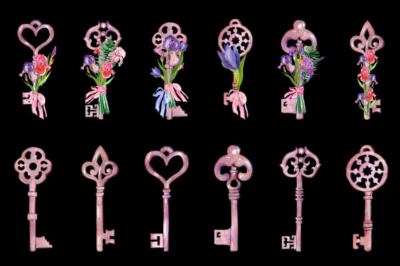 Key with irises bouquet sublimation