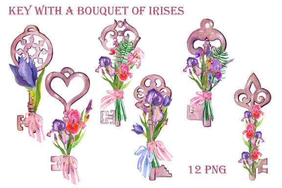 Key with irises bouquet sublimation
