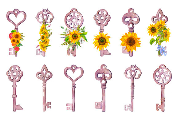 Key with sunflowers bouquet sublimation