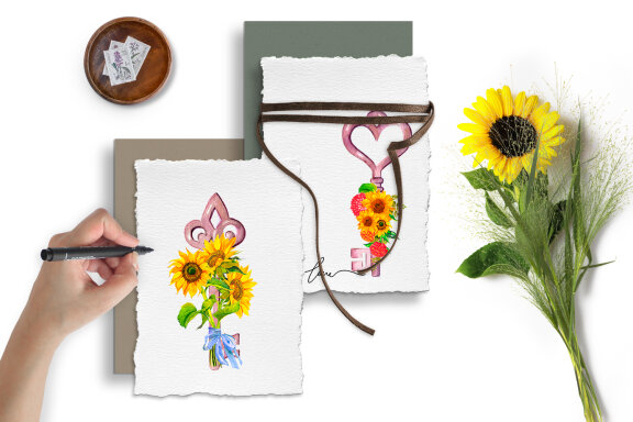 Key with sunflowers bouquet sublimation